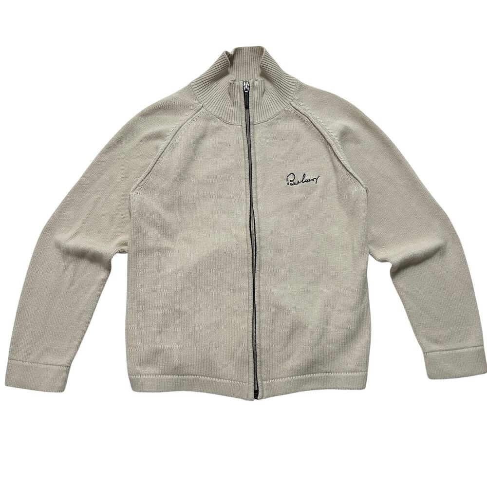Burberry Zip Front Mock Neck Cardigan Sweater Kids 8Y Beige